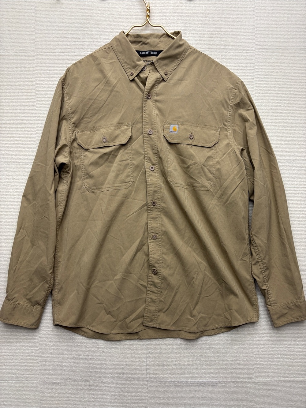 Carhartt Men's Olive-Tan Long Sleeve Button Down Shirt large